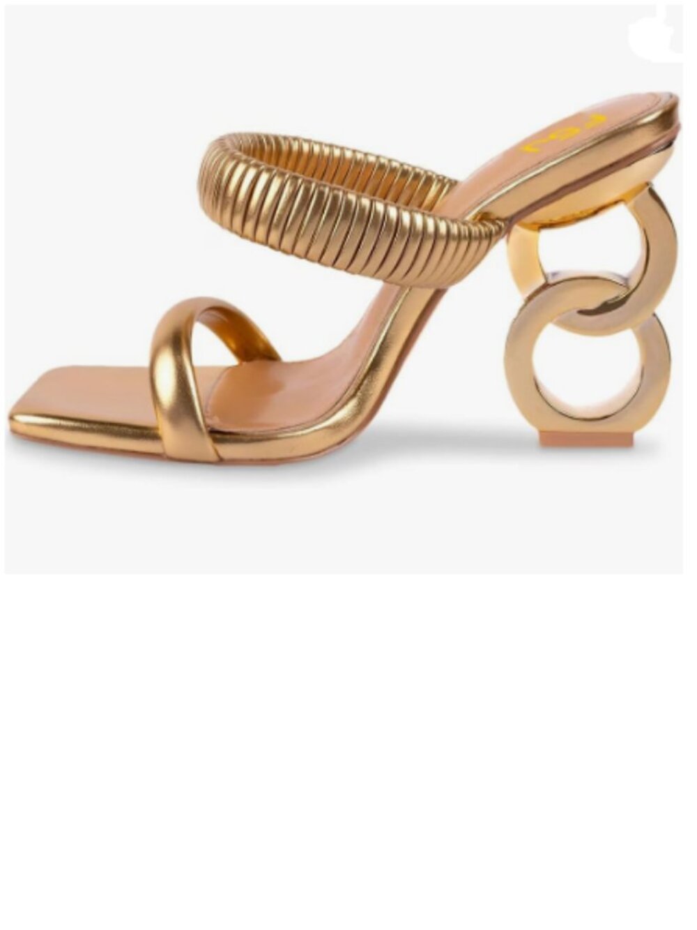 FSJ Gold Square Open Toe Two Strap Sandal Chain Detail High Heel Slip On Shoes